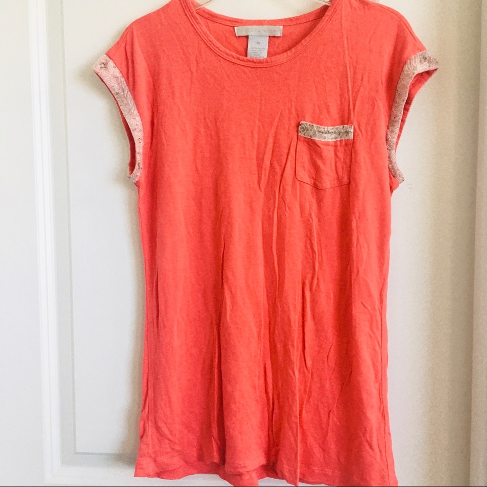 DESIGN HISTORY coral color beaded short sleeve blouse size XS